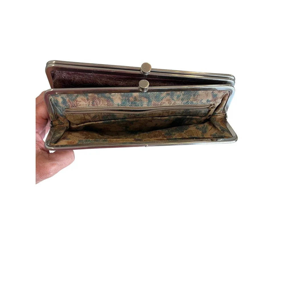 Hobo International Double Frame Wallet Brown Distressed‎ Leather Clutch